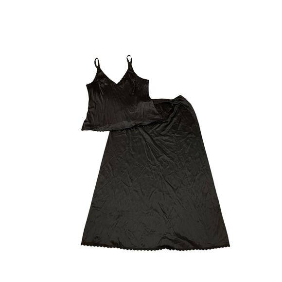Vintage Warner's Slip‎ Set Top Full Skirt Size Small/Medium Black Satin 1980s - Picture 1 of 13